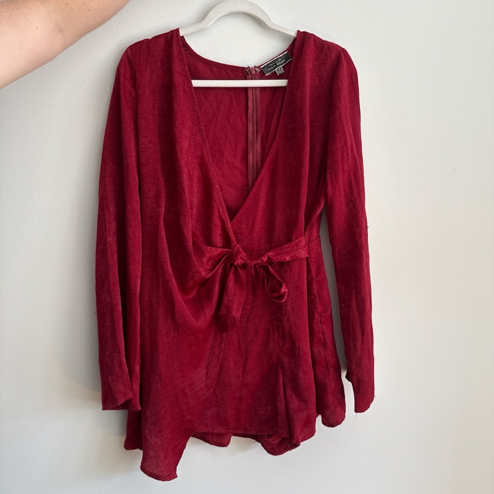 Blue Blush Deep Red Tie-Front romper